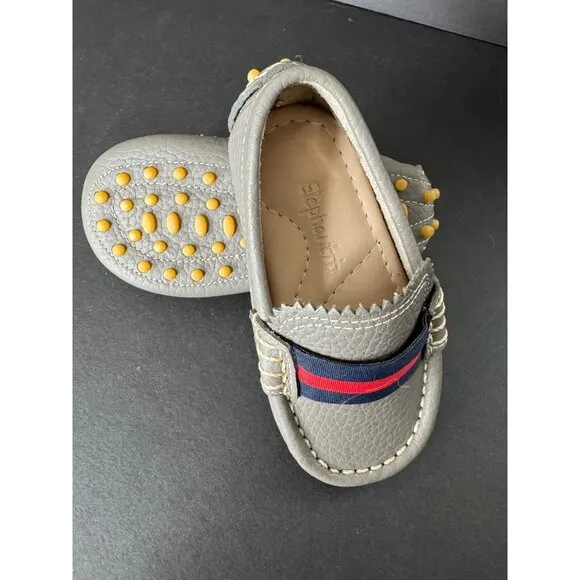 NEW Elephantito Boys Club Loafers Driving Moccasins Grey Dress Shoes Baby Size 6