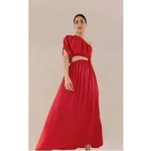 NEW Farm Rio Red One Shoulder Dress Cut Out Maxi Satin Knot Waist Size XS