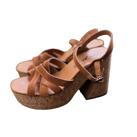 NEW FREE PEOPLE Lisbon Brown Suede Leather Platform Ankle Heels