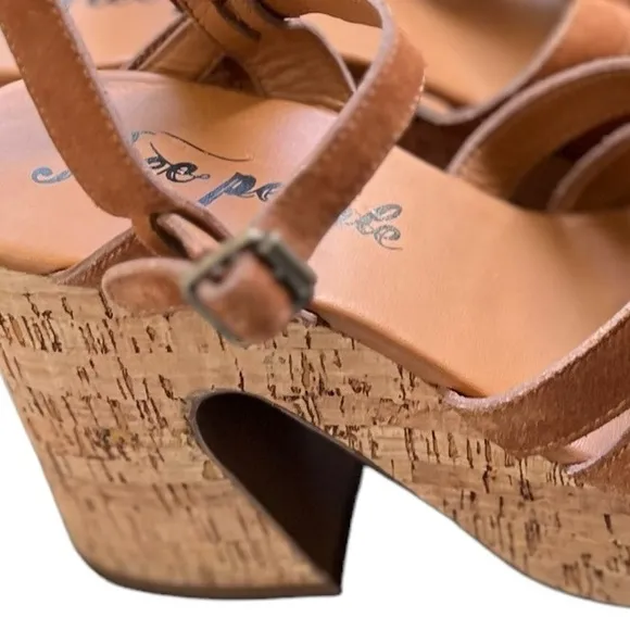NEW FREE PEOPLE Lisbon Brown Suede Leather Platform Ankle Heels