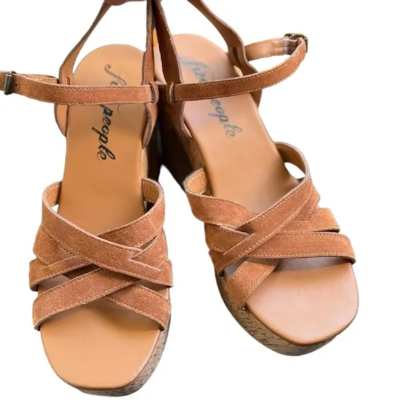NEW FREE PEOPLE Lisbon Brown Suede Leather Platform Ankle Heels