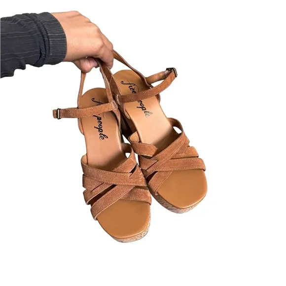 NEW FREE PEOPLE Lisbon Brown Suede Leather Platform Ankle Heels