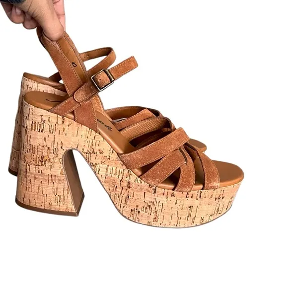 NEW FREE PEOPLE Lisbon Brown Suede Leather Platform Ankle Heels