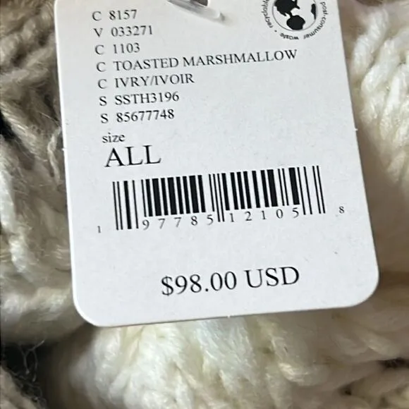 New Free People Revelry Cable Knit Fringe Poncho Pink and White