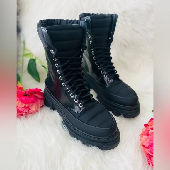 NEW | GANNI Nylon-Trimmed Combat Boots