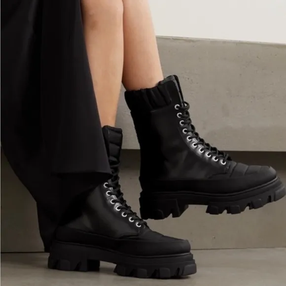 NEW | GANNI Nylon-Trimmed Combat Boots