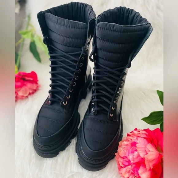 NEW | GANNI Nylon-Trimmed Combat Boots