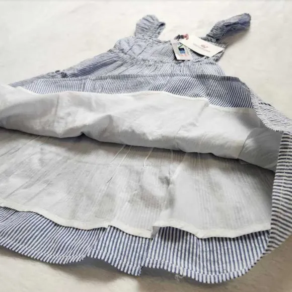 New girl's XS  Vineyard Vines Kentucky Derby tiered blue stripe ruffle dress