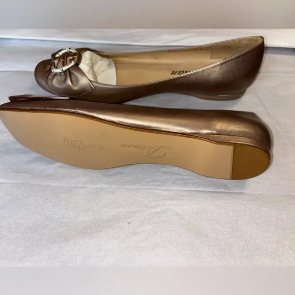 NEW Iconic Delman Rare Vintage Womens 10 Patina Bronze Leather Ballet Flats nwot