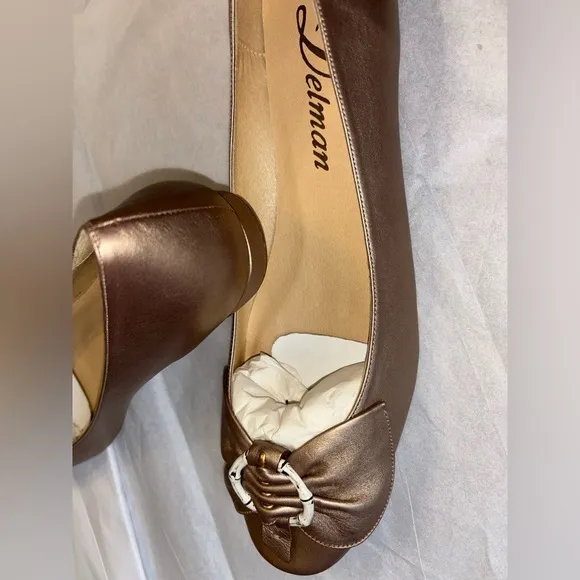 NEW Iconic Delman Rare Vintage Womens 10 Patina Bronze Leather Ballet Flats nwot