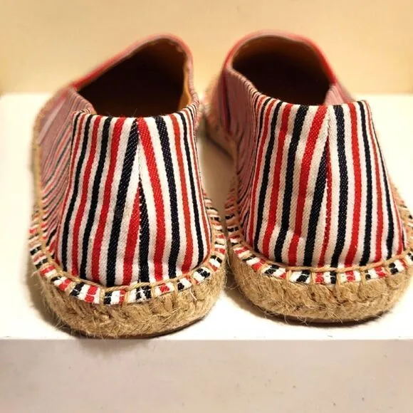 NEW J. Crew Red, White &amp; Blue Striped Canvas Espadrille Flats Sz. 6.5 Ret $79