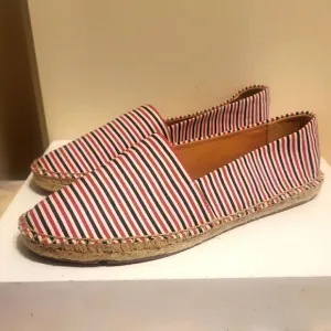 NEW J. Crew Red, White &amp; Blue Striped Canvas Espadrille Flats Sz. 6.5 Ret $79