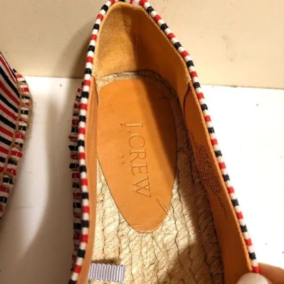 NEW J. Crew Red, White &amp; Blue Striped Canvas Espadrille Flats Sz. 6.5 Ret $79