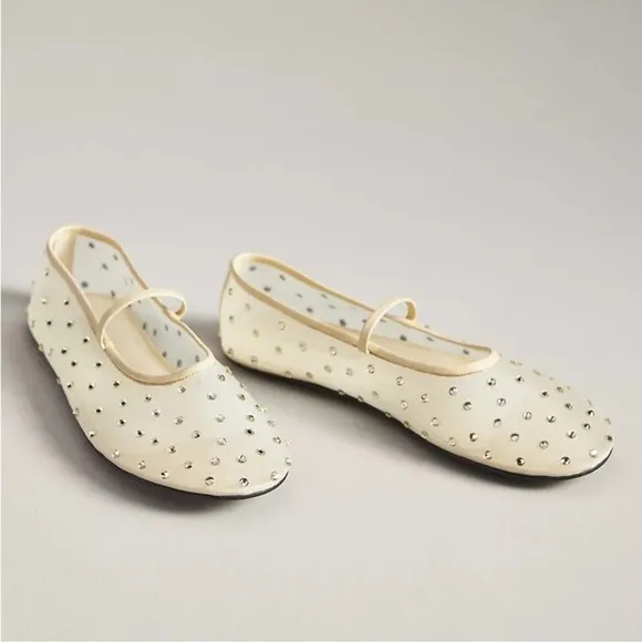New Jeffrey Campbell Swan Lake Gem Mesh Flats Rhinestone Ballet Yellow Shoes