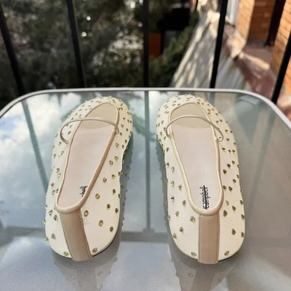 New Jeffrey Campbell Swan Lake Gem Mesh Flats Rhinestone Ballet Yellow Shoes