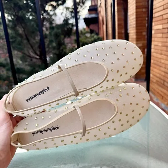 New Jeffrey Campbell Swan Lake Gem Mesh Flats Rhinestone Ballet Yellow Shoes