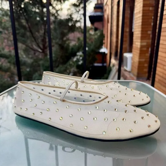New Jeffrey Campbell Swan Lake Gem Mesh Flats Rhinestone Ballet Yellow Shoes