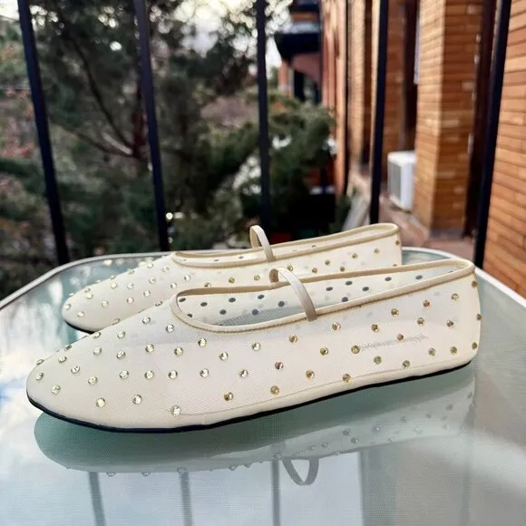 New Jeffrey Campbell Swan Lake Gem Mesh Flats Rhinestone Ballet Yellow Shoes