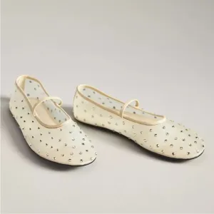 New Jeffrey Campbell Swan Lake Gem Mesh Flats Rhinestone Ballet Yellow Shoes