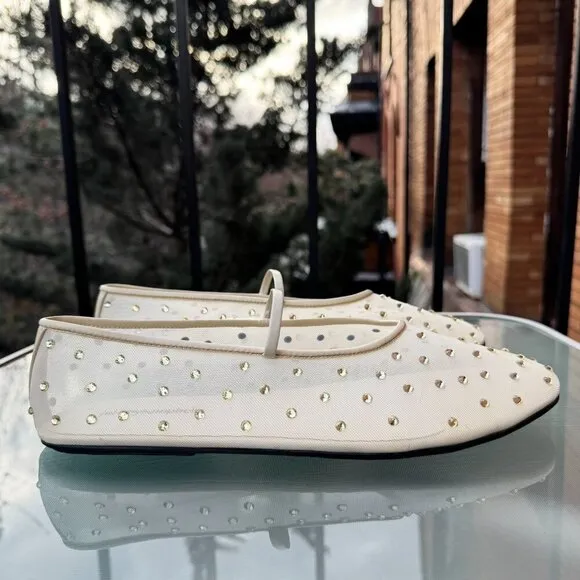 New Jeffrey Campbell Swan Lake Gem Mesh Flats Rhinestone Ballet Yellow Shoes