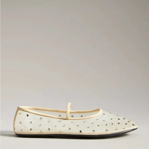 New Jeffrey Campbell Swan Lake Gem Mesh Flats Rhinestone Ballet Yellow Shoes