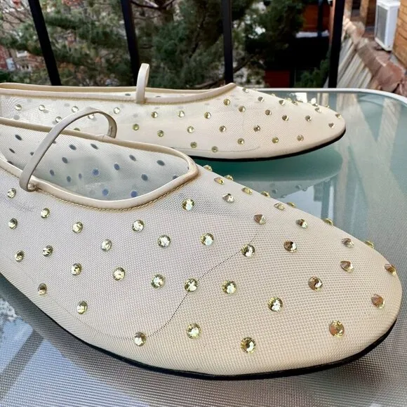 New Jeffrey Campbell Swan Lake Gem Mesh Flats Rhinestone Ballet Yellow Shoes