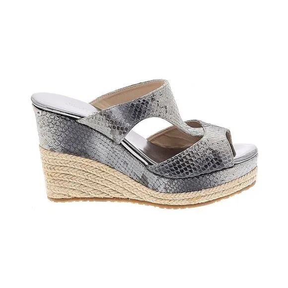 NEW Jimmy Choo Pecane Gray Silver Snake Print Wedge EU 37.5