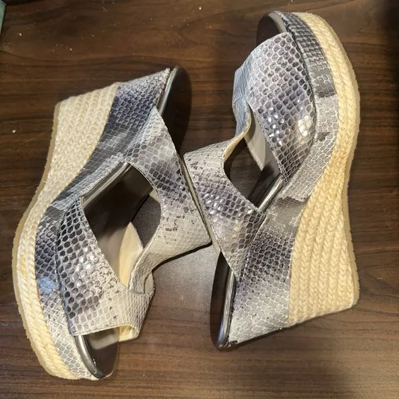 NEW Jimmy Choo Pecane Gray Silver Snake Print Wedge EU 37.5