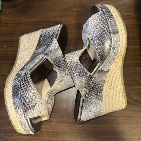 NEW Jimmy Choo Pecane Gray Silver Snake Print Wedge EU 37.5
