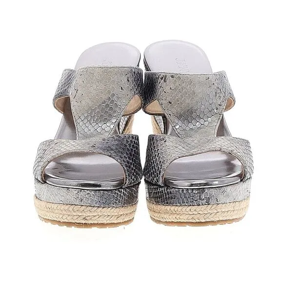 NEW Jimmy Choo Pecane Gray Silver Snake Print Wedge EU 37.5