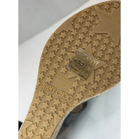 NEW Jimmy Choo Pecane Gray Silver Snake Print Wedge EU 37.5