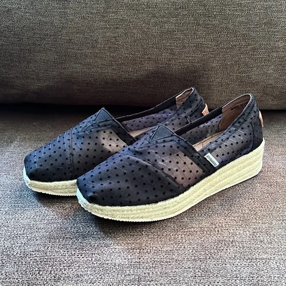 New Joy &amp; Mario Polka Dot Mesh Espadrille Size 6.5W in Black