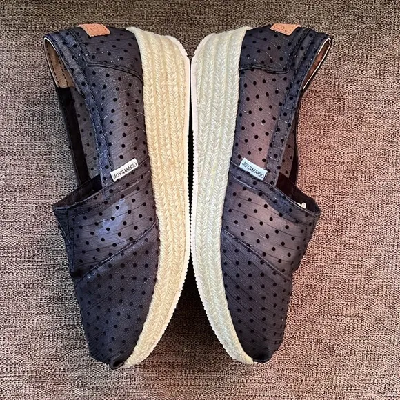 New Joy &amp; Mario Polka Dot Mesh Espadrille Size 6.5W in Black