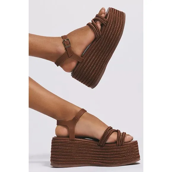 NEW Kelsi Dagger Brooklyn Mend Braided Strap Platform Wedge Sandals Rope Open