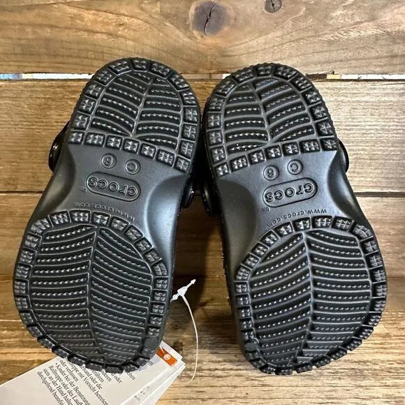 New Kids Crocs Classic Black High Shine Patent Clogs Shoes Sandals Size 6 C‎