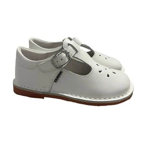 NEW L'Amour Sz 11 White Joy Classic Leather T-Strap Mary Jane Shoes