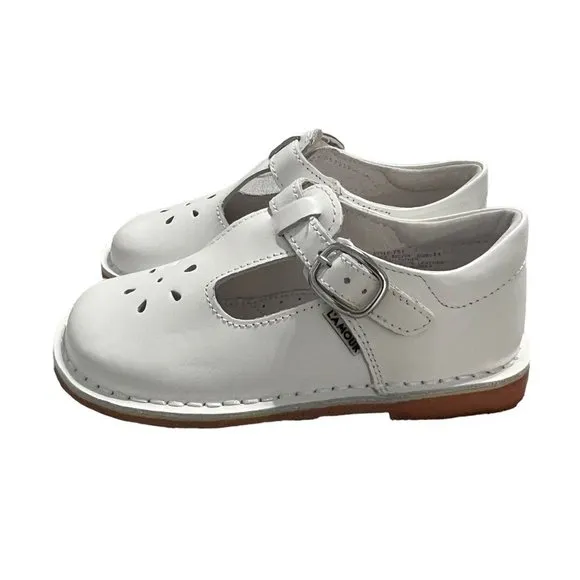 NEW L'Amour Sz 11 White Joy Classic Leather T-Strap Mary Jane Shoes