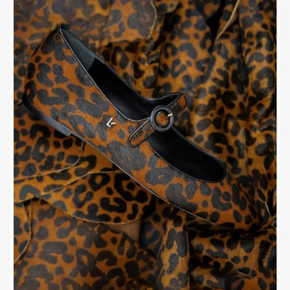 New. Larroude Leopard Print Women's Mary Jane Flats