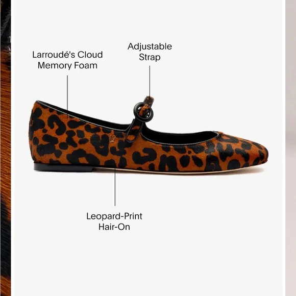 New. Larroude Leopard Print Women's Mary Jane Flats