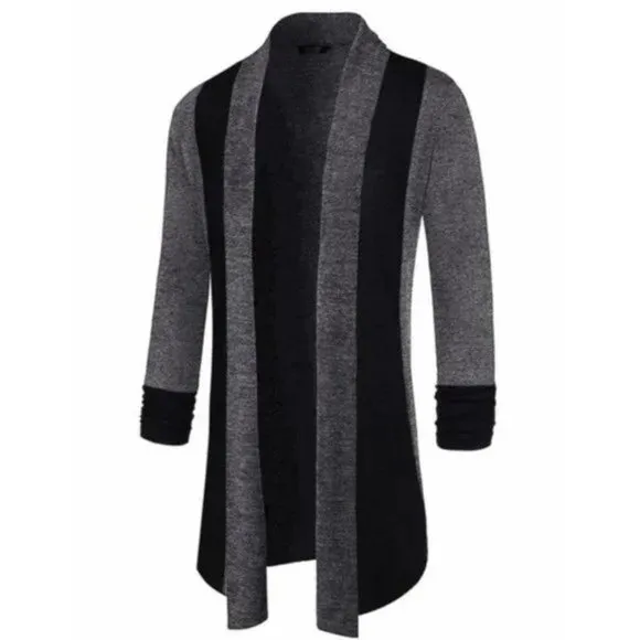 New Men's Long Cardigan Open Front Dark Grey