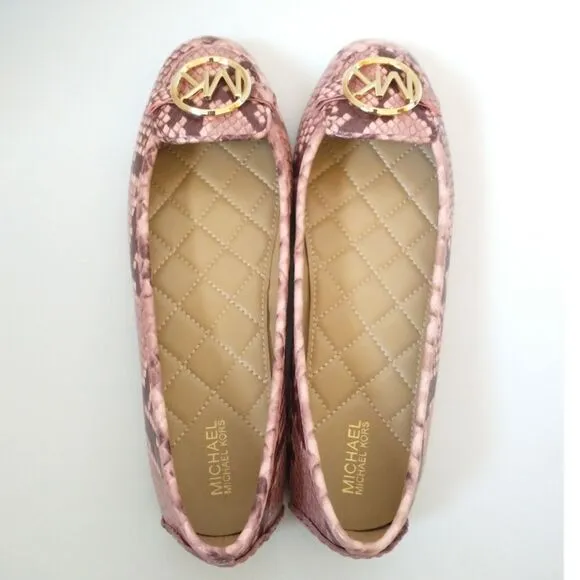 New! MICHAEL KORS Women's Leather Snake-embossed Lillie Flat Shoes Moccasin NWOB