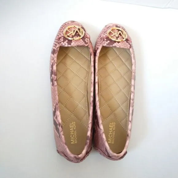New! MICHAEL KORS Women's Leather Snake-embossed Lillie Flat Shoes Moccasin NWOB