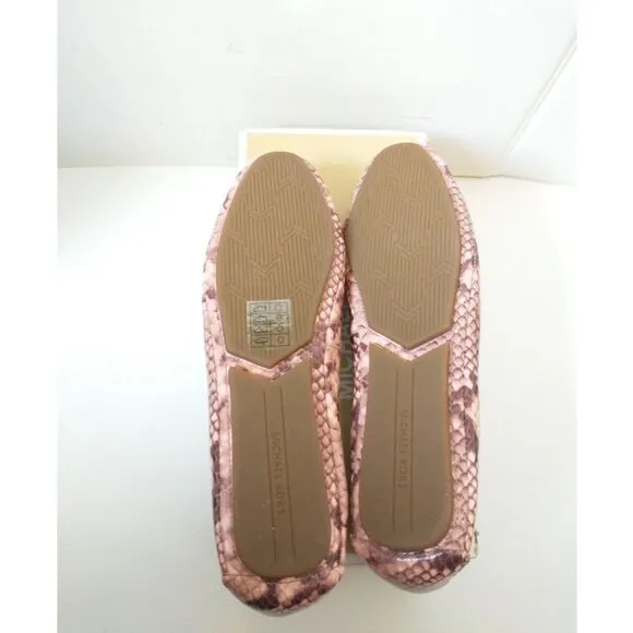 New! MICHAEL KORS Women's Leather Snake-embossed Lillie Flat Shoes Moccasins 9.5