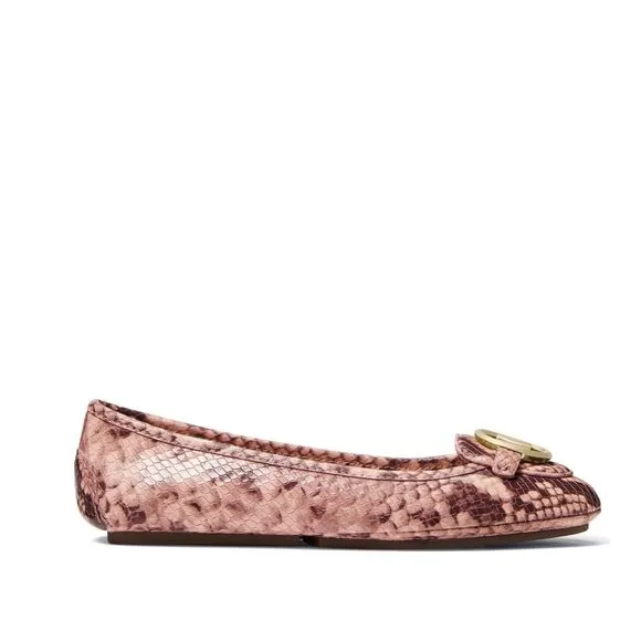 New! MICHAEL KORS Women's Leather Snake-embossed Lillie Flat Shoes Moccasins 9.5
