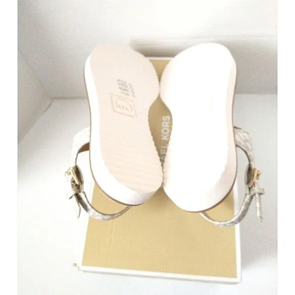 New! MICHAEL KORS Women's MK Logo Jilly T-Strap Sandals Shoes Open-Toe Vanilla 7