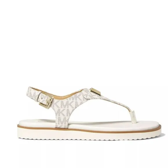 New! MICHAEL KORS Women's MK Logo Jilly T-Strap Sandals Shoes Open-Toe Vanilla 7
