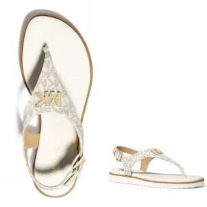 New! MICHAEL KORS Women's MK Logo Jilly T-Strap Sandals Shoes Open-Toe Vanilla 7