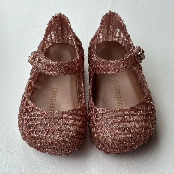 NEW Mini Melissa Campana Flats Rose Glitter Toddler Girl size 6