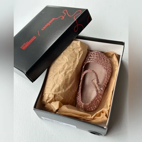 NEW Mini Melissa Campana Flats Rose Glitter Toddler Girl size 6