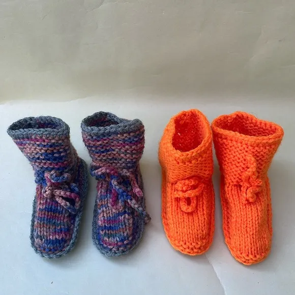 New multicolored/bright orange wool blend hand knitted shoes